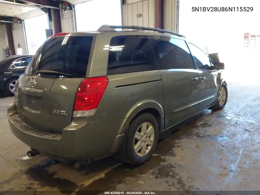 2006 Nissan Quest 3.5 Sl VIN: 5N1BV28U86N115529 Lot: 42385215