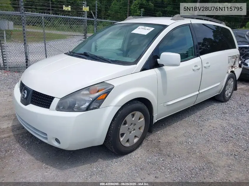 2006 Nissan Quest 3.5 VIN: 5N1BV28U76N115795 Lot: 42598285