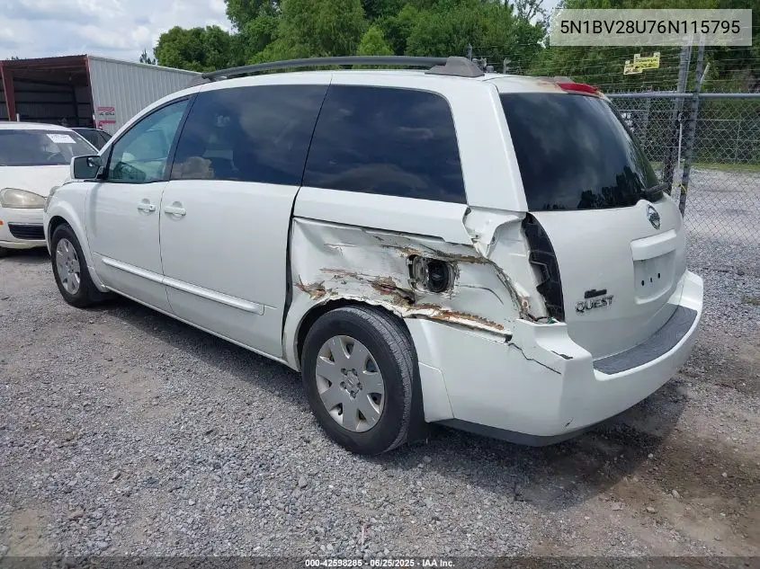 2006 Nissan Quest 3.5 VIN: 5N1BV28U76N115795 Lot: 42598285