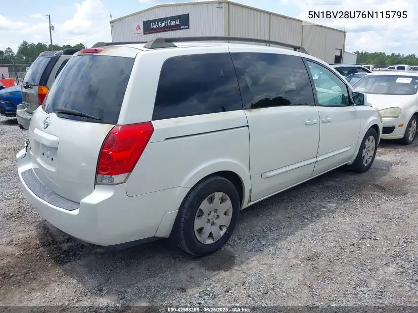 2006 Nissan Quest 3.5 VIN: 5N1BV28U76N115795 Lot: 42598285