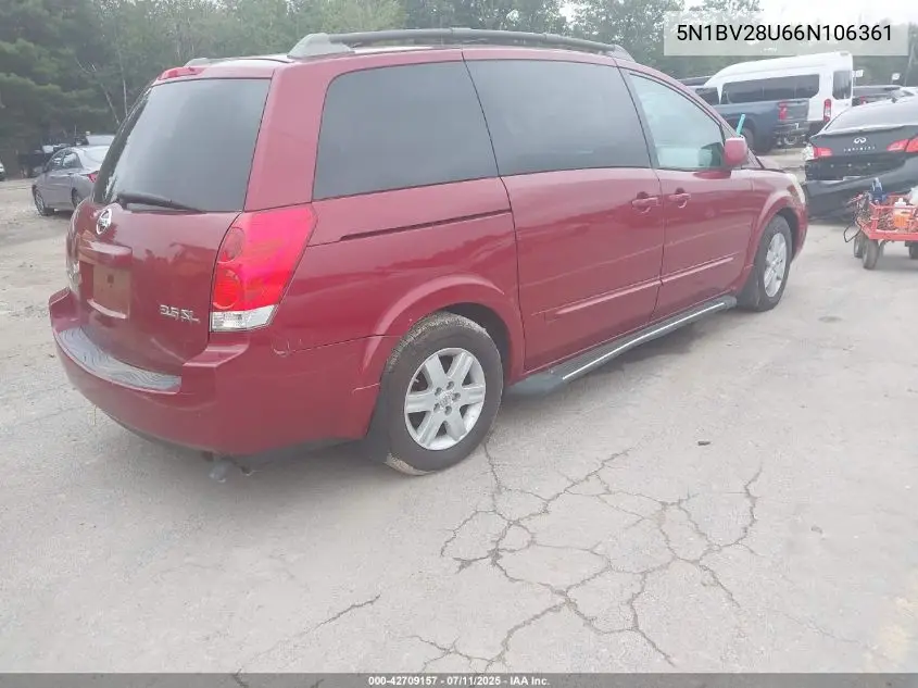2006 Nissan Quest 3.5 Sl VIN: 5N1BV28U66N106361 Lot: 42709157
