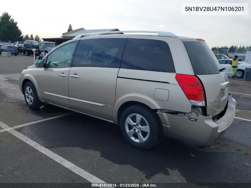 2007 Nissan Quest 3.5 S VIN: 5N1BV28U47N106201 Lot: 41412814