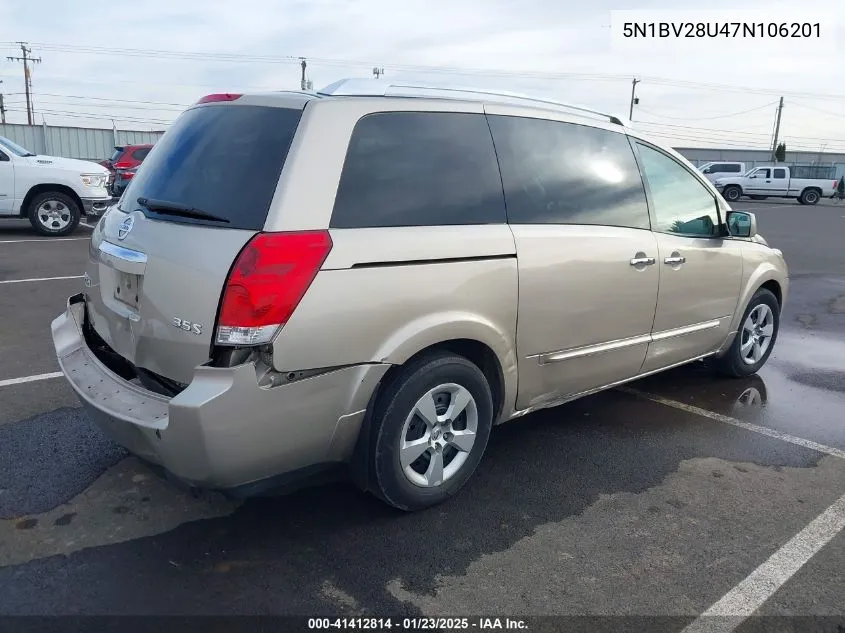 2007 Nissan Quest 3.5 S VIN: 5N1BV28U47N106201 Lot: 41412814