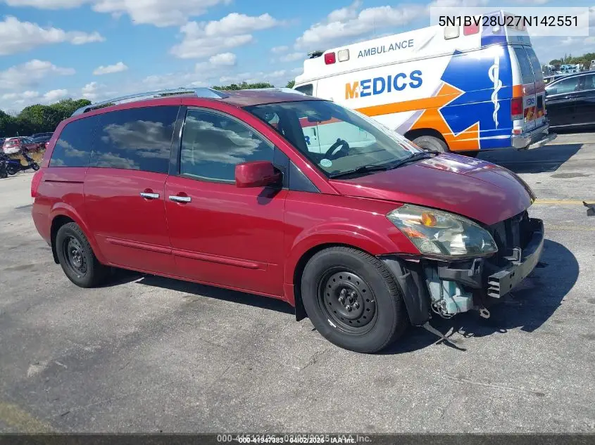 2007 Nissan Quest 3.5 S VIN: 5N1BV28U27N142551 Lot: 41947383