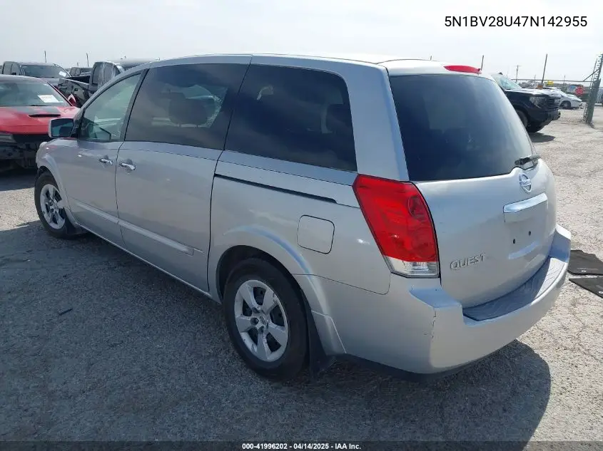 2007 Nissan Quest 3.5 VIN: 5N1BV28U47N142955 Lot: 41996202