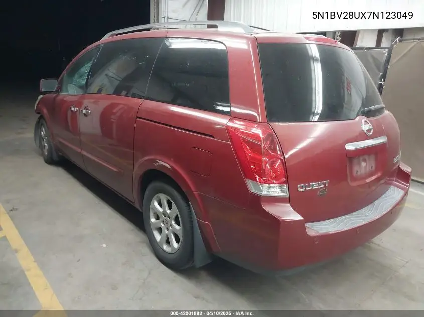 2007 Nissan Quest 3.5 Sl VIN: 5N1BV28UX7N123049 Lot: 42001892