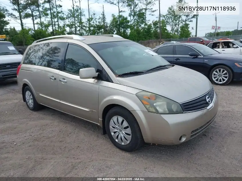 2007 Nissan Quest 3.5 S VIN: 5N1BV28U17N118936 Lot: 42087054