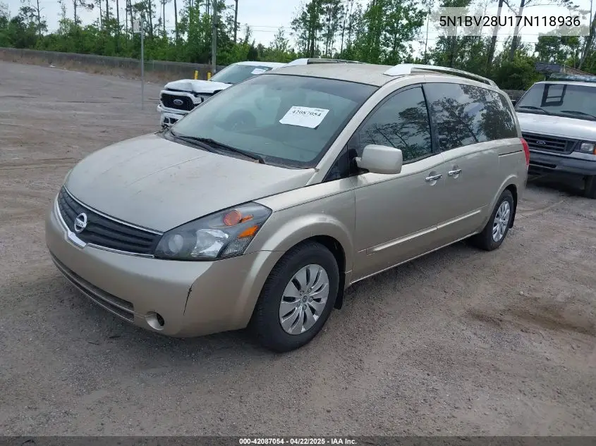 2007 Nissan Quest 3.5 S VIN: 5N1BV28U17N118936 Lot: 42087054