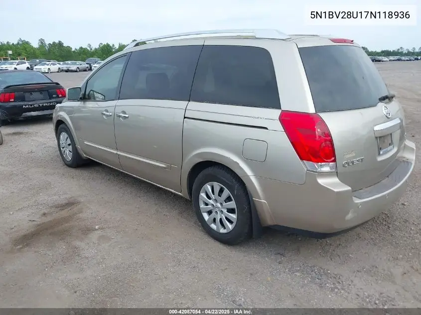 2007 Nissan Quest 3.5 S VIN: 5N1BV28U17N118936 Lot: 42087054
