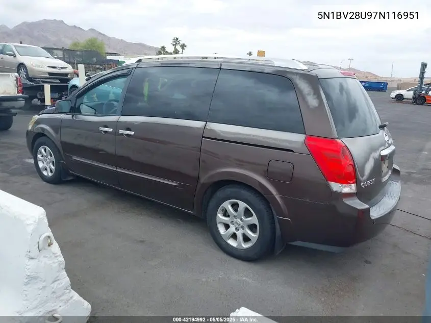 2007 Nissan Quest 3.5 Sl VIN: 5N1BV28U97N116951 Lot: 42194992