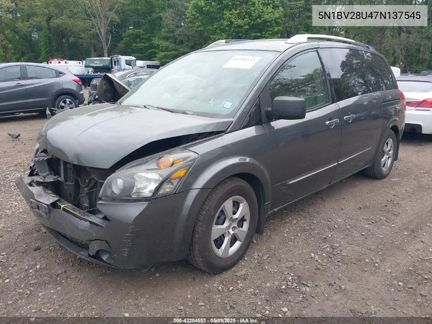 2007 Nissan Quest 3.5 S VIN: 5N1BV28U47N137545 Lot: 42204553