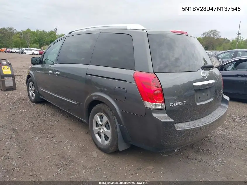 2007 Nissan Quest 3.5 S VIN: 5N1BV28U47N137545 Lot: 42204553