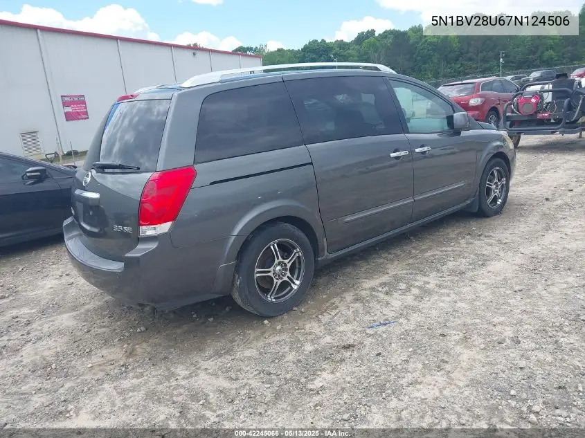 2007 Nissan Quest 3.5 Se VIN: 5N1BV28U67N124506 Lot: 42245066