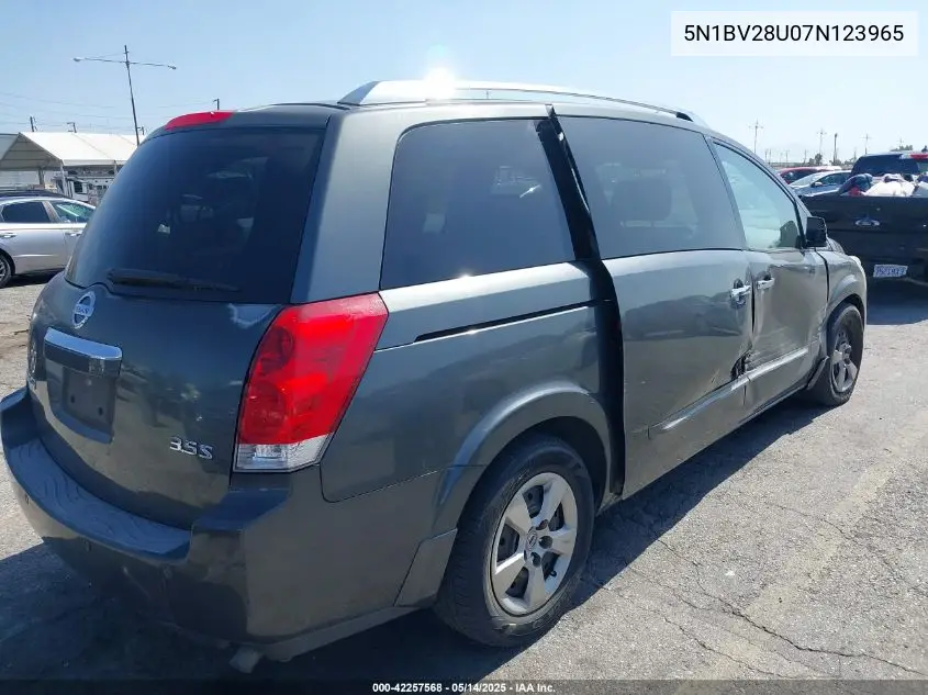 2007 Nissan Quest 3.5 S VIN: 5N1BV28U07N123965 Lot: 42257568