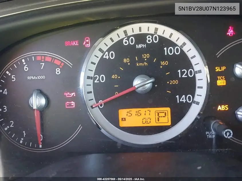 2007 Nissan Quest 3.5 S VIN: 5N1BV28U07N123965 Lot: 42257568