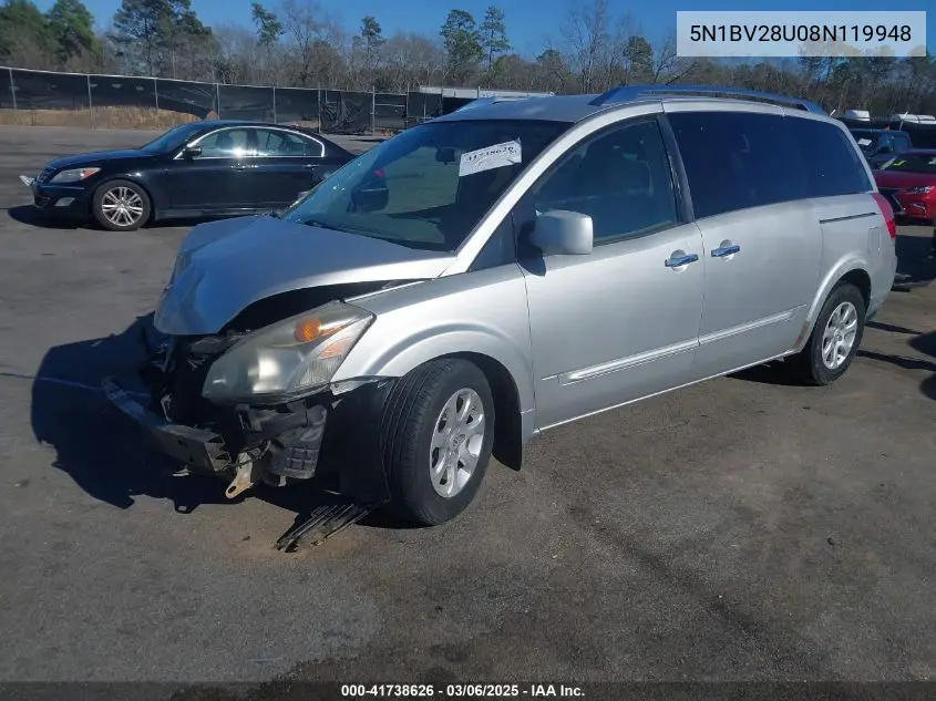 2008 Nissan Quest 3.5 S VIN: 5N1BV28U08N119948 Lot: 41738626