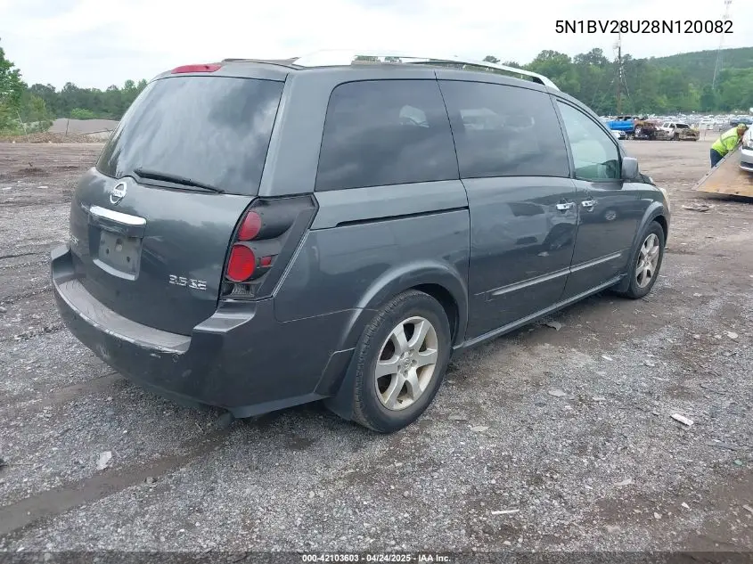 2008 Nissan Quest 3.5 Se VIN: 5N1BV28U28N120082 Lot: 42103603
