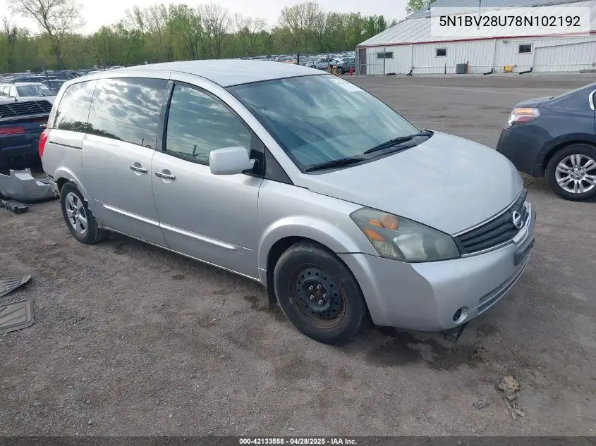 2008 Nissan Quest 3.5 VIN: 5N1BV28U78N102192 Lot: 42133558