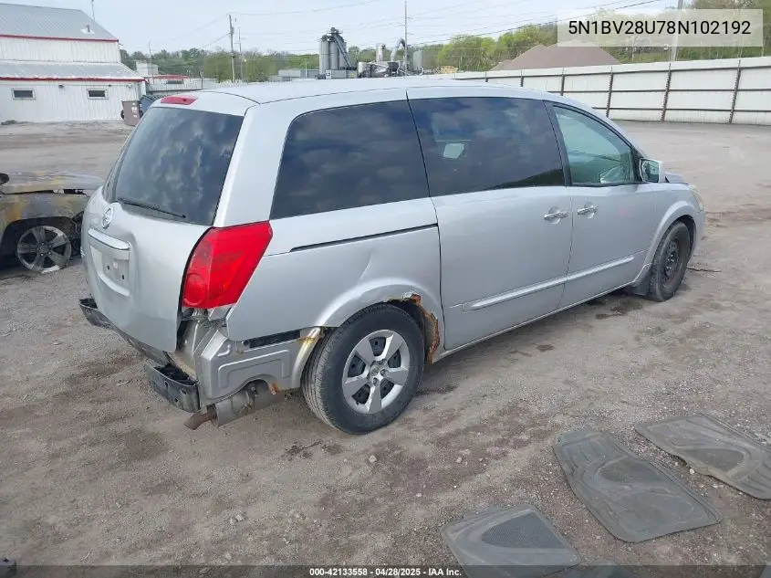 2008 Nissan Quest 3.5 VIN: 5N1BV28U78N102192 Lot: 42133558
