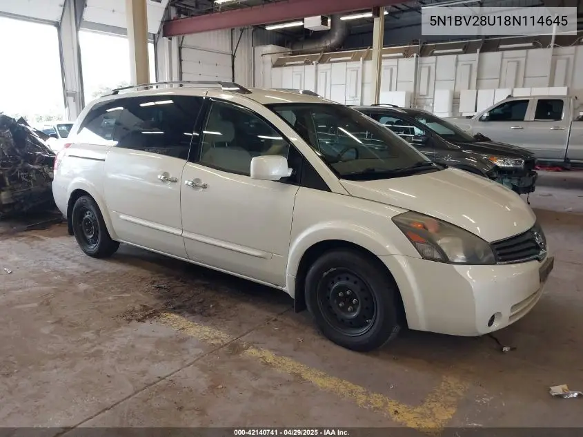2008 Nissan Quest 3.5 S VIN: 5N1BV28U18N114645 Lot: 42140741