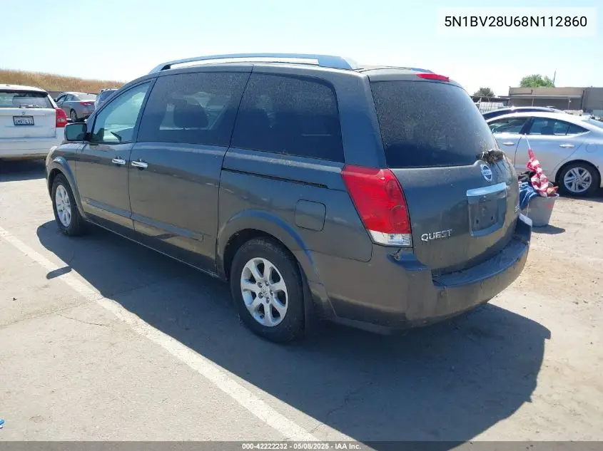 2008 Nissan Quest 3.5 S VIN: 5N1BV28U68N112860 Lot: 42222232
