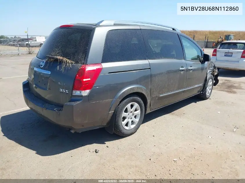 2008 Nissan Quest 3.5 S VIN: 5N1BV28U68N112860 Lot: 42222232