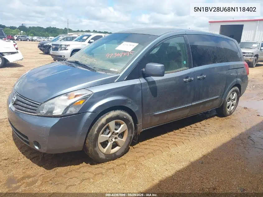 2008 Nissan Quest 3.5 VIN: 5N1BV28U68N118402 Lot: 42367895