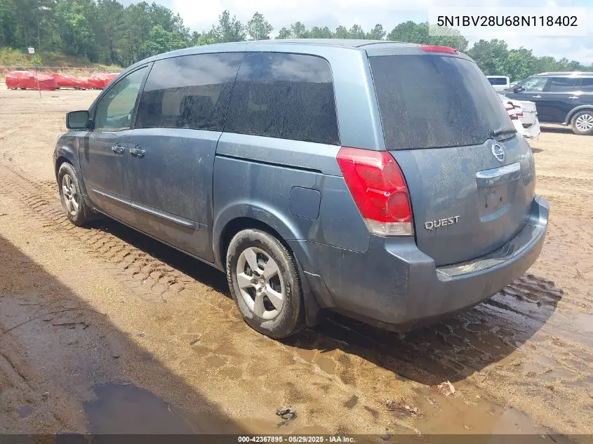 2008 Nissan Quest 3.5 VIN: 5N1BV28U68N118402 Lot: 42367895
