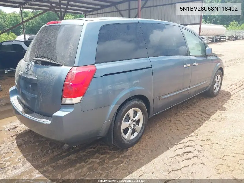 2008 Nissan Quest 3.5 VIN: 5N1BV28U68N118402 Lot: 42367895