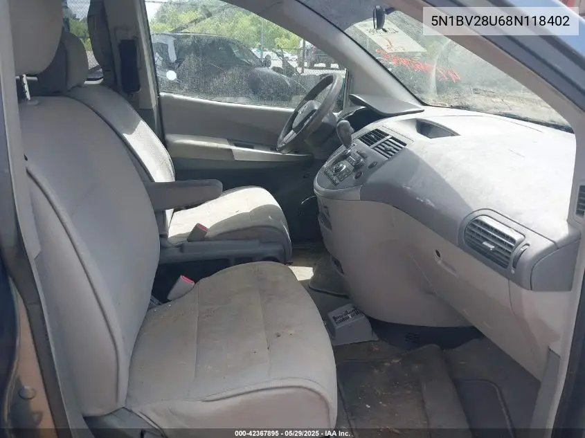2008 Nissan Quest 3.5 VIN: 5N1BV28U68N118402 Lot: 42367895