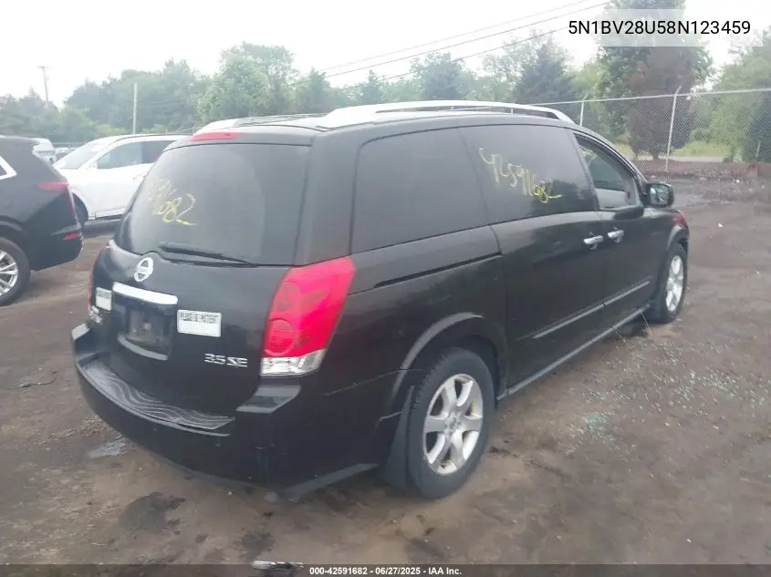 2008 Nissan Quest 3.5 Se VIN: 5N1BV28U58N123459 Lot: 42591682