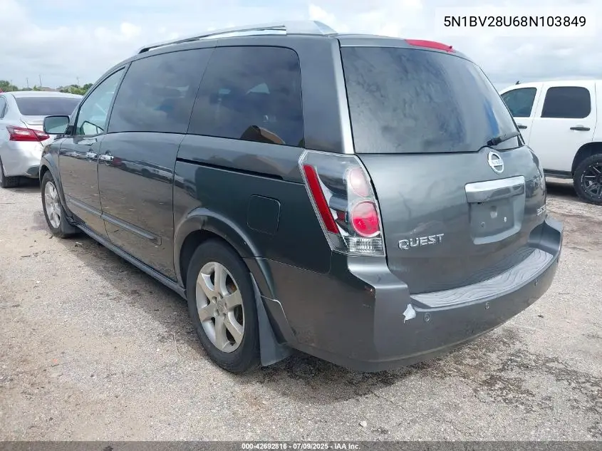 2008 Nissan Quest 3.5 Se VIN: 5N1BV28U68N103849 Lot: 42692816