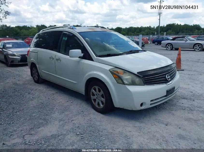 2008 Nissan Quest 3.5 Sl VIN: 5N1BV28U98N104431 Lot: 42703686