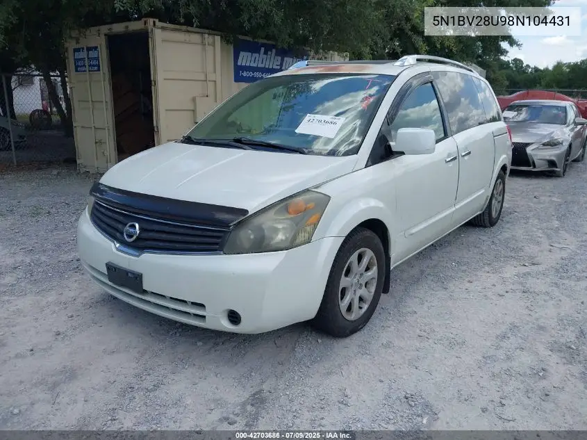 2008 Nissan Quest 3.5 Sl VIN: 5N1BV28U98N104431 Lot: 42703686