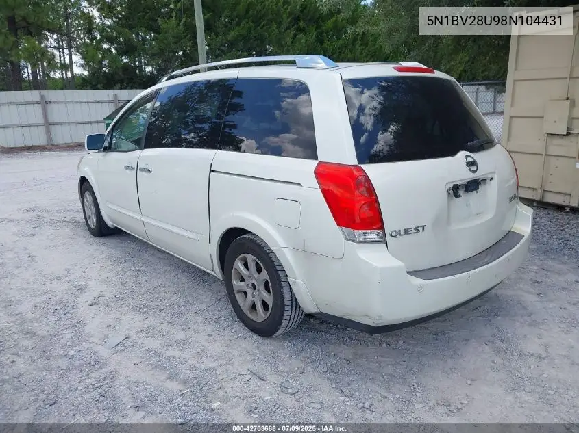 2008 Nissan Quest 3.5 Sl VIN: 5N1BV28U98N104431 Lot: 42703686