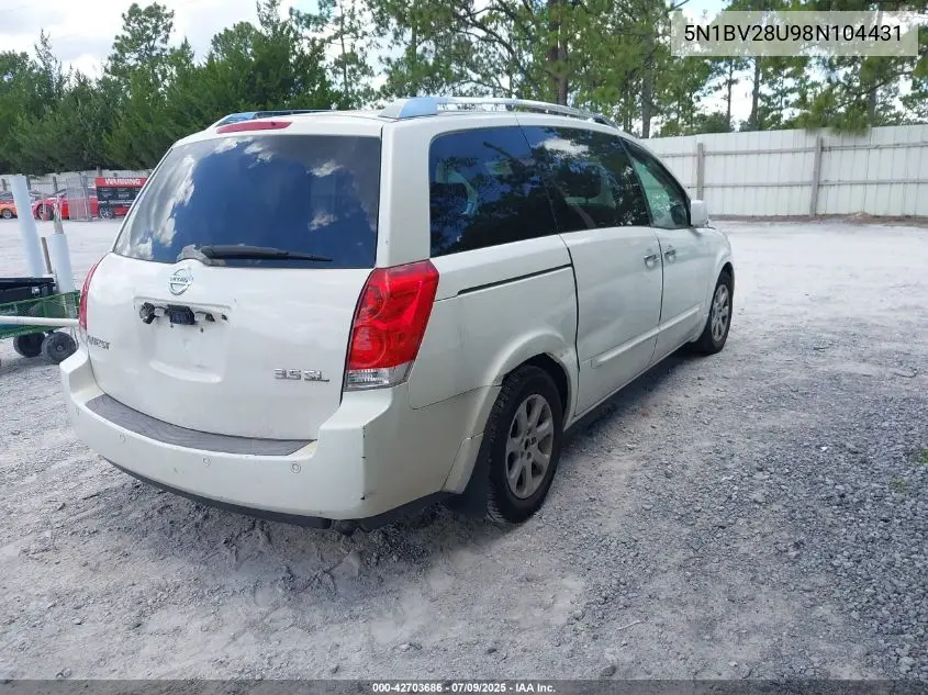 2008 Nissan Quest 3.5 Sl VIN: 5N1BV28U98N104431 Lot: 42703686