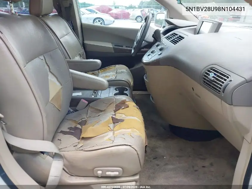 2008 Nissan Quest 3.5 Sl VIN: 5N1BV28U98N104431 Lot: 42703686