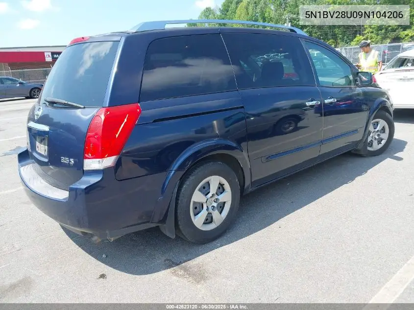 2009 Nissan Quest 3.5 S VIN: 5N1BV28U09N104206 Lot: 42623120