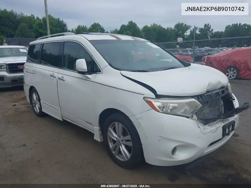 2011 Nissan Quest S/Sv/Sl/Le VIN: JN8AE2KP6B9010742 Lot: 42602087