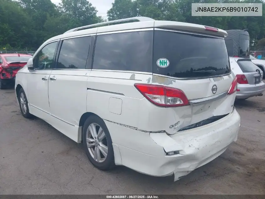 2011 Nissan Quest S/Sv/Sl/Le VIN: JN8AE2KP6B9010742 Lot: 42602087