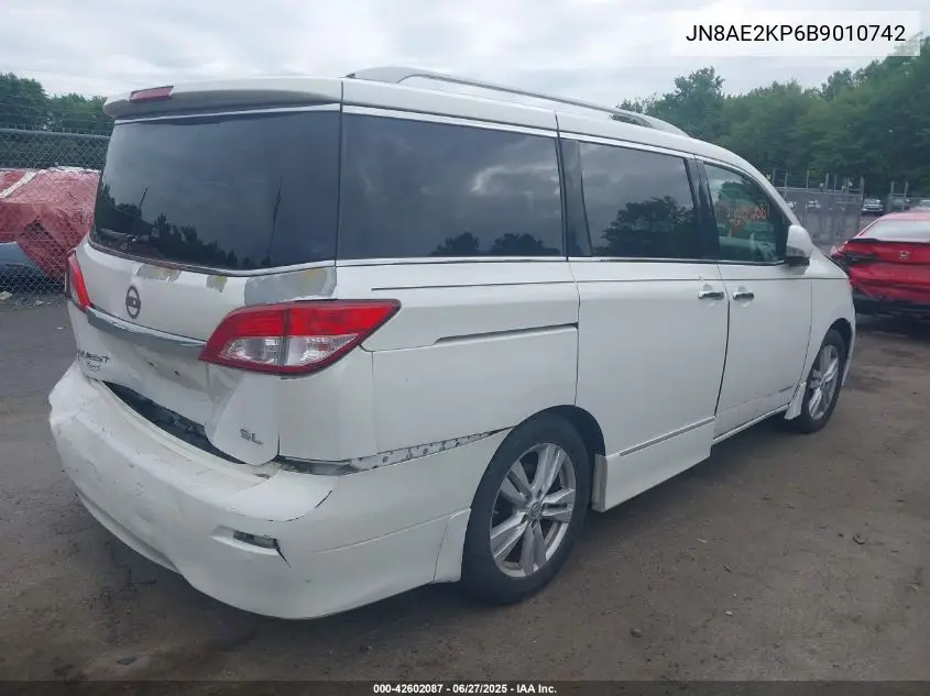 2011 Nissan Quest S/Sv/Sl/Le VIN: JN8AE2KP6B9010742 Lot: 42602087