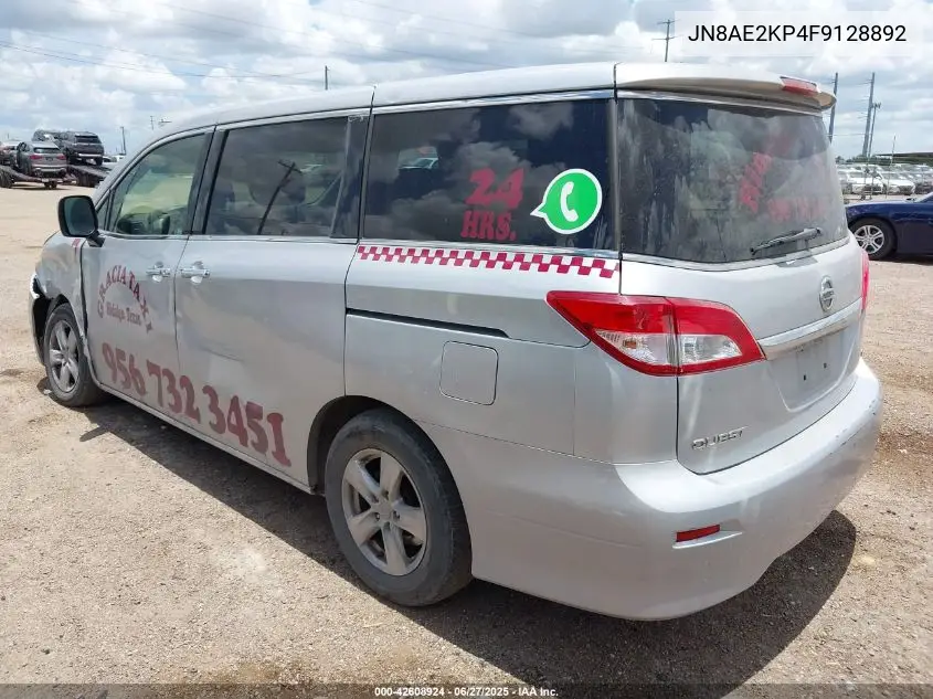 2015 Nissan Quest Platinum/S/Sl/Sv VIN: JN8AE2KP4F9128892 Lot: 42608924
