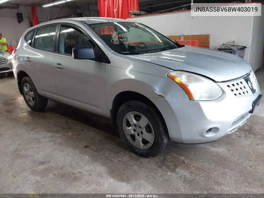 2008 Nissan Rogue S VIN: JN8AS58V68W403019 Lot: 42267883