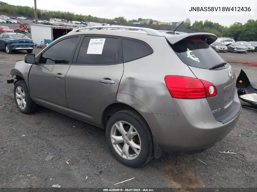 2008 Nissan Rogue Sl VIN: JN8AS58V18W412436 Lot: 42594919