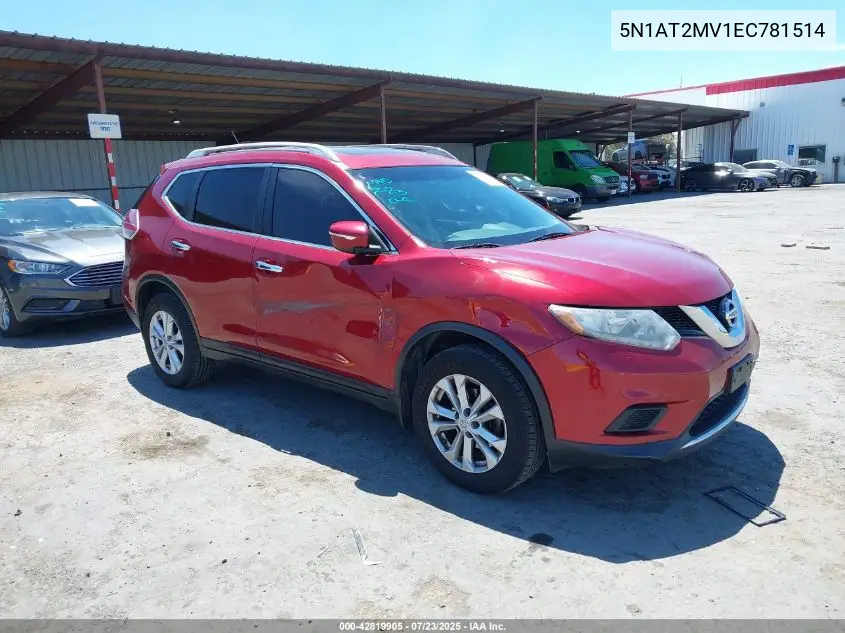 2014 Nissan Rogue Sv VIN: 5N1AT2MV1EC781514 Lot: 42819905
