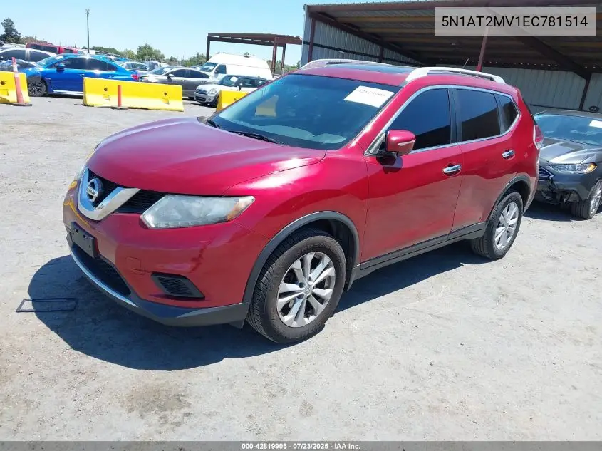 2014 Nissan Rogue Sv VIN: 5N1AT2MV1EC781514 Lot: 42819905