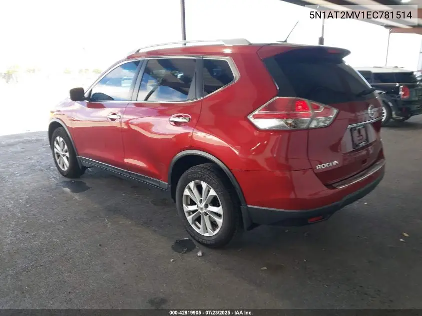2014 Nissan Rogue Sv VIN: 5N1AT2MV1EC781514 Lot: 42819905