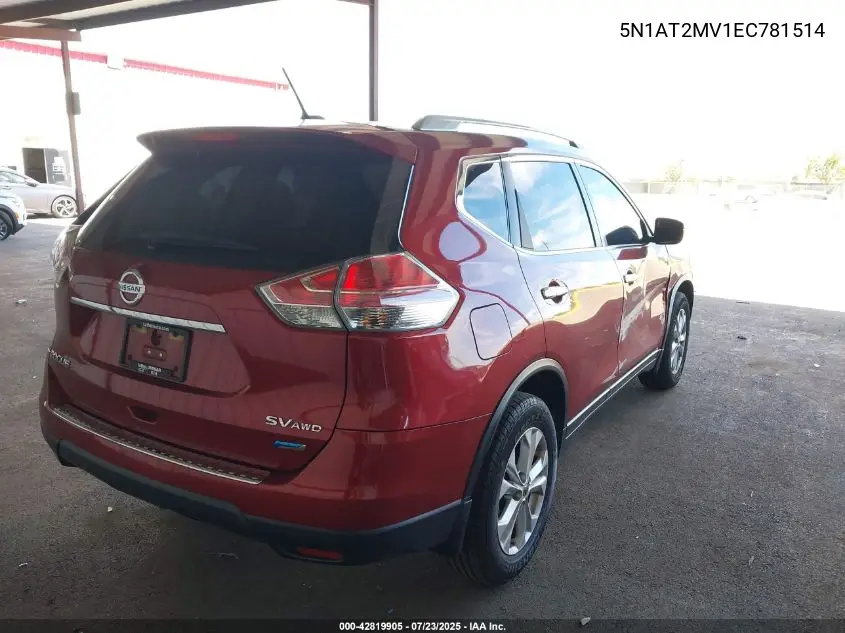 2014 Nissan Rogue Sv VIN: 5N1AT2MV1EC781514 Lot: 42819905