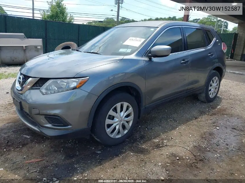 2016 Nissan Rogue S VIN: JN8AT2MV3GW152587 Lot: 42623131
