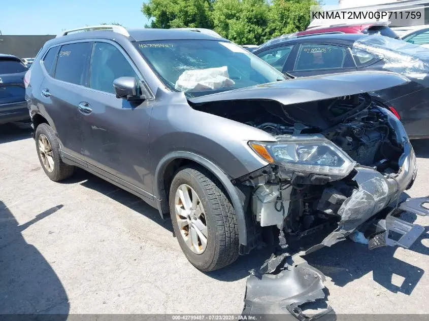 2016 Nissan Rogue Sv VIN: KNMAT2MV0GP711759 Lot: 42799487